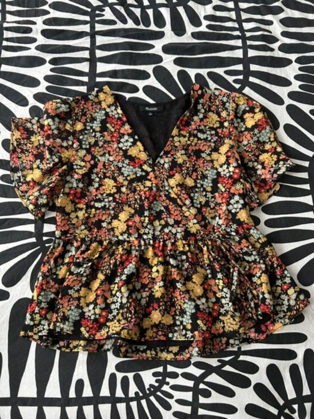 Madewell Short-Sleeve Peplum Wrap Top in Flower Garden